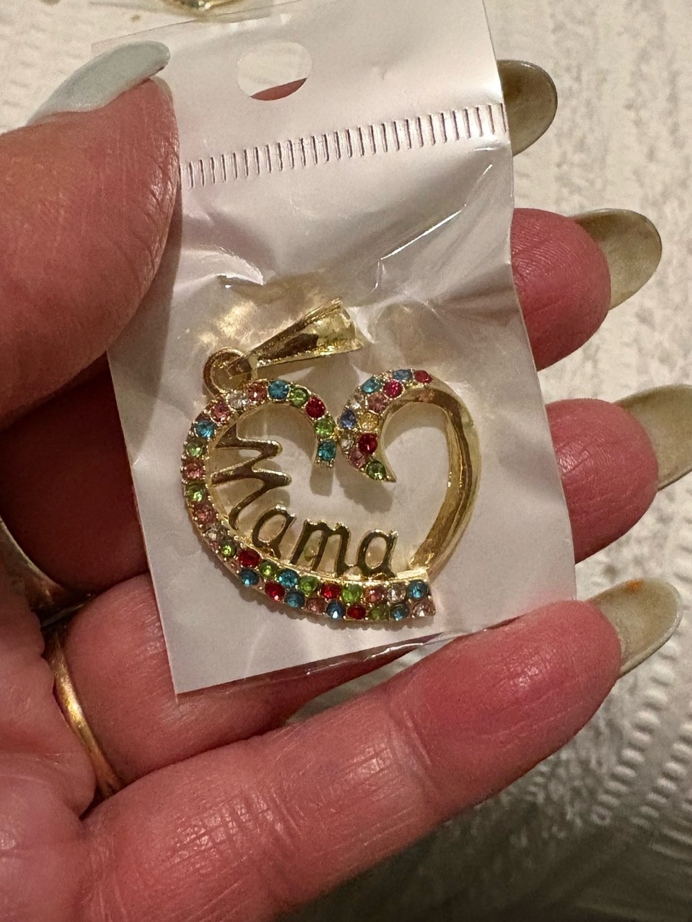 Gold 'Mama' Heart Pendant with Multicolor Stones